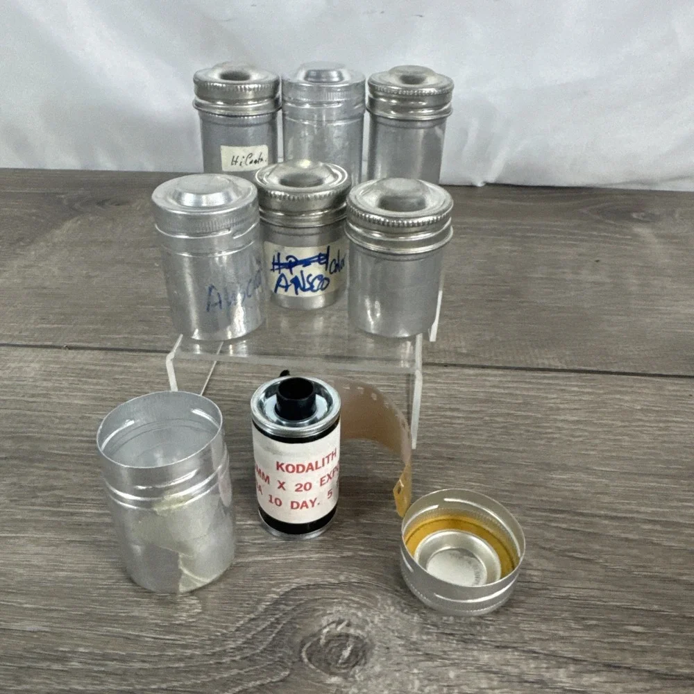 Lot of (7) Vintage Metal Aluminum 35mm Film Can Canisters W/Random Expired Film